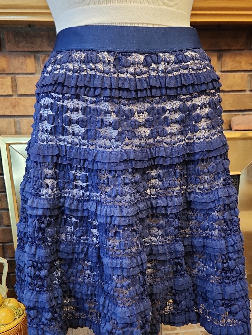 Max Edition Navy Blue Ruffled Lace A-Line Mini Skirt Size M Summer Festival